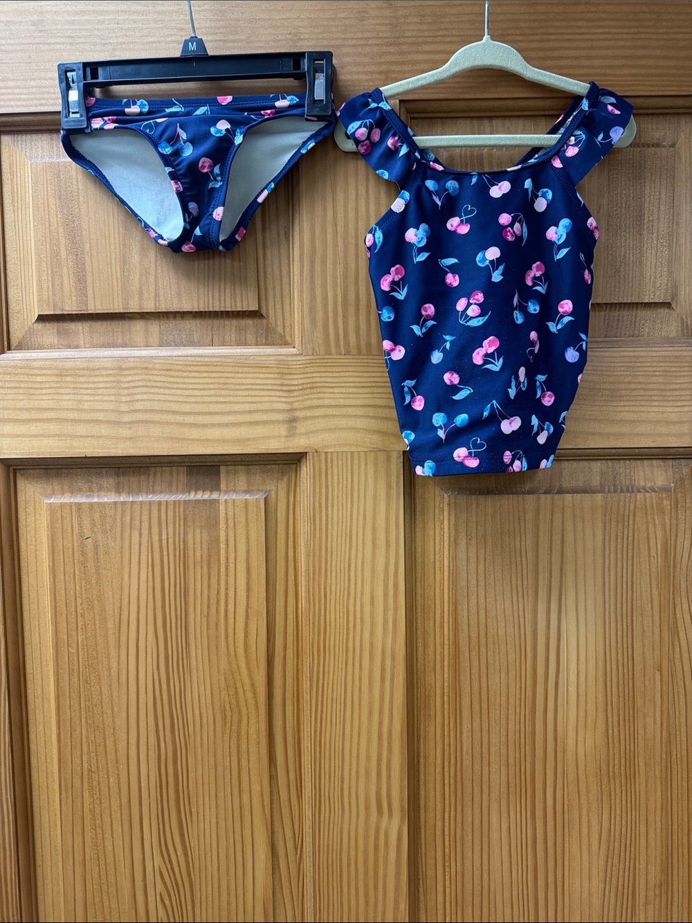OshKosh B'gosh Navy Cherry Print Ruffle-Shoulder Two-Piece Bikini
